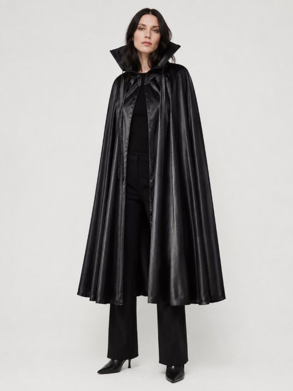 Black High-Collar Full-Length Gothic Cape Cloak